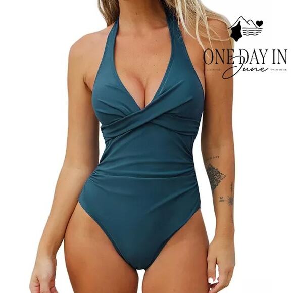Aleumdr Cross Front Halter One Piece Swimsuit Size M - Picture 1 of 6